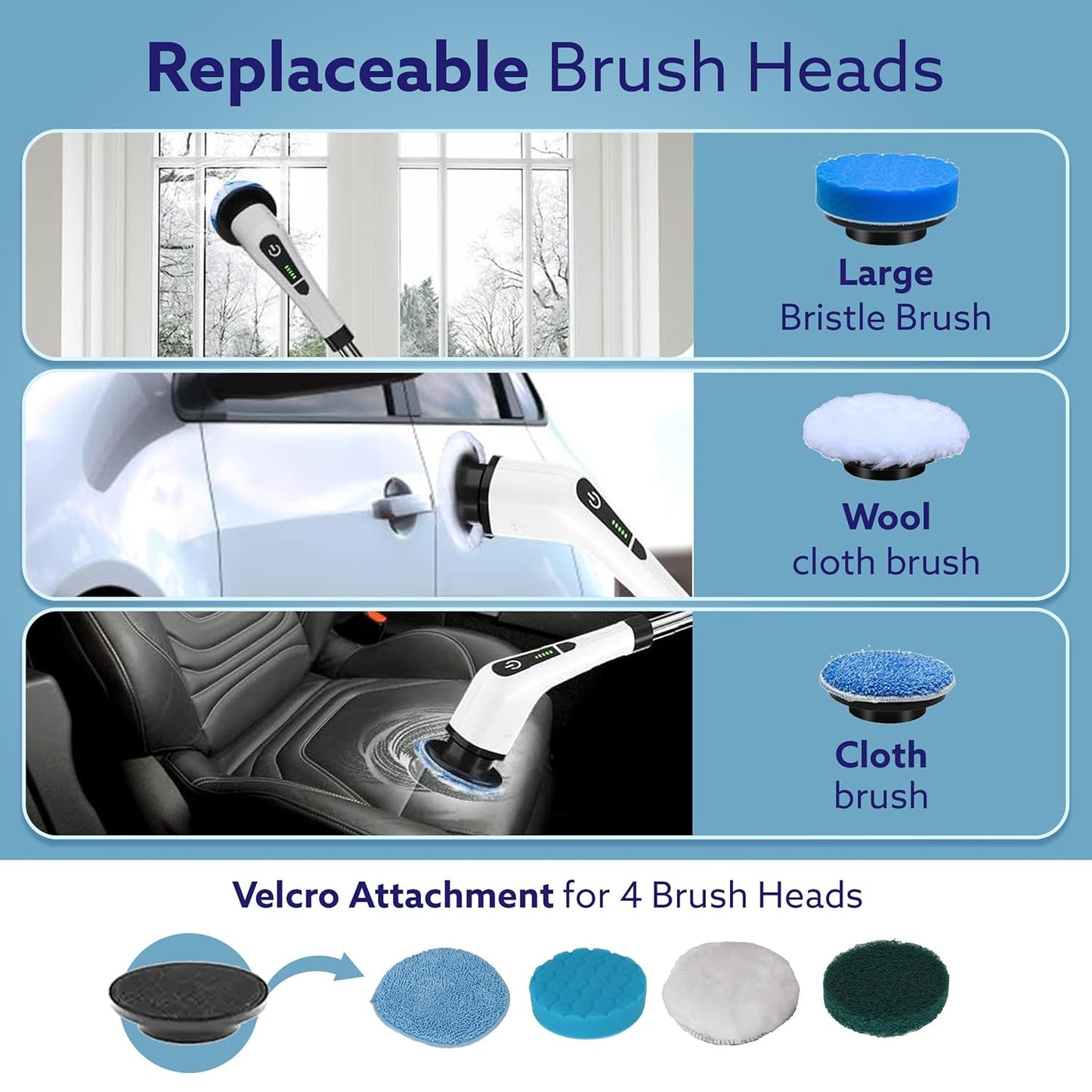 9-in-1 Cordless Electric Spin Scrubber  Brush Heads, Adjustable Handle & Dual Speed | Bathroom, Floor, Tile & Car Cleaning Brush